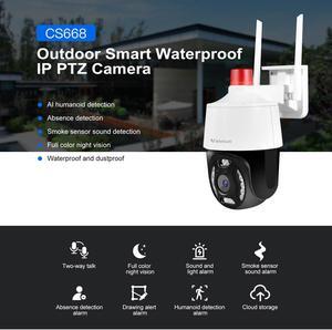 CS668 Full color night vision AI Detection Outdoor Waterproof Smart smoke sound and light alarm night vision IP PTZ Camera