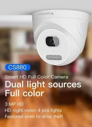 CS880 Smart Full color Dual light sources 3MP HD Smoke Sound Decetion IP Camera