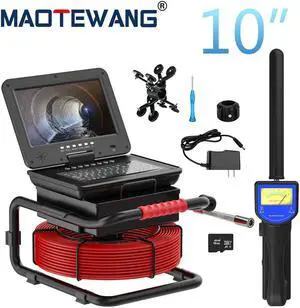 VisiPower Sewer Pipe Inspection Camera 10 Inch IPS 1080P Screen and  512HZ Locator Video+Audio Recording 5X Image Enlarge+Meter Counter+5MM Fiberglass Cable Length 30m/98ft