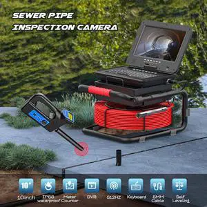Sewer Pipe Inspection Camera 10 Inch IPS 1080P Screen and  512HZ Locator Video+Audio Recording 5X Image Enlarge+Meter Counter+5MM Fiberglass Cable 50M