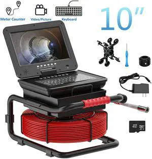 VisiPower DVR Recorder Sewer Pipe Video Inspection Camera, Hardest Fiberglass Cable 164ft, 10'' Screen, 1080P,  Video recording, Silicone Keyboard, Meter Counter, 5*Zoom, Camera dia 23mm, 50m/164ft