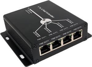 4 Ports PoE Extender 10/100M PoE Ports 10/100BASE-TX, IEEE802.3at For AP, IP Camera, IP Telephone Network Equipment 4 Channel PoE Repeater RJ45 4-Port POE Splitter PoE Amplifier Plug and Play