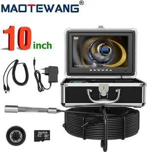 VisiPower 10"AHD Screen Pipe Drain Inspection Camera Pipeline Industrial  Borescope with DVR video recording, Camera head dia 23MM with 12 LED Lights Plumber Inspection Equipment Cable Length 30m/98ft