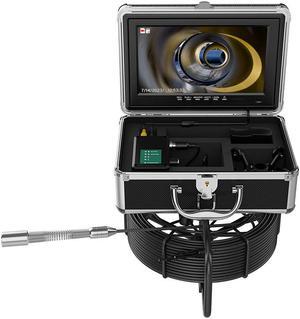 VisiPower 10" AHD Screen Pipe Drain Inspection Camera Pipeline Borescope with DVR video recording, Camera head dia 23MM with 12 LED Lights for Plumber Inspection Equipment Cable Length 50m/164ft