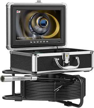 VisiPower 10"AHD Sewer Pipe Drain Camera Pipeline Industrial Borescope DVR video recording, 12 LED Lights for Plumber Inspection Camera 512HZ Locator Receiver(Optional) , Cable Length 30m/98ft