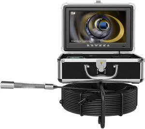VisiPower 10"AHD Sewer Pipe Drain Inspection Camera Pipeline Industrial Borescope DVR video recording, 12 LED Lights Plumber Inspection Camera 512HZ Locator Receiver(Optional) Cable Length 50m/164ft