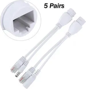 5PCS PoE Injector POE Splitter Kit DC12V Adapter Cable Standard Network for Surveillance Camera CCTV IP Camera White