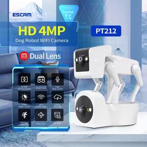 4MP Dual Lens one fixed one can move Robot Dog Binocular Wifi IP Smart Camera Pan 355° /Tilt 75° Phone APP Sound Alarm cloud storage two-way audio color night vision Mobile detection human recognition