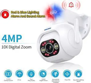 4MP WIFI Rotated Pan 355° / Tilt 90° Sound/Light Alarm Dual-light Full Color night vision 10X zoom IP Camera humanoid detection & tracking intelligent 2-way audio indoor Security Surveillance Camera