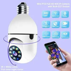 2MP Light Bulb Security Wireless 2.4GHz WiFi Camera Smart Home Surveillance Screw E27 Light Bulb Socket Spotlight Full Color Night Vision 2-Way Talk Motion Alarm 360° Lightbulb Indoor IP Cameras