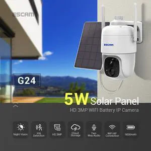 3MP WIFI 5W Solar Panel with 9000mAh Battery Smart Surveillance IP Camera Pan 355° Tilt 90° Motion Detection PIR Alarm Color Night Vision 2-Way Audio App Push Flashlight Audible Alarm Security Camera