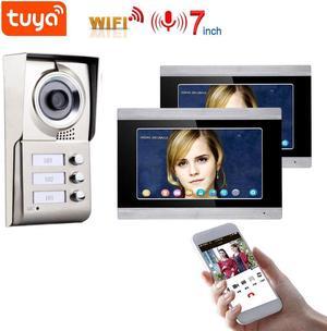 7" HD Screen Wired WiFi Door Phone System Doorbell Home Apartment Video Intercom System, Remote Phone Tuya APP Control unlocking, Video Recording, 2-Way Audio, Motion Detection, 1 doorbell + 2 monitor