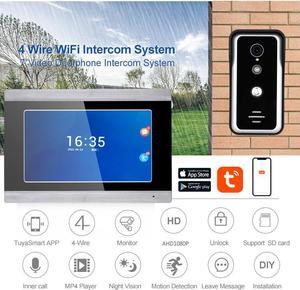 7" HD Monitor Wired WiFi Door Phone System Doorbell Home Apartment Video Intercom System,Phone Tuya APP Remote Control Unlocking, Video Recording, 2-Way Audio, Motion Detection, 1 doorbell + 1 monitor