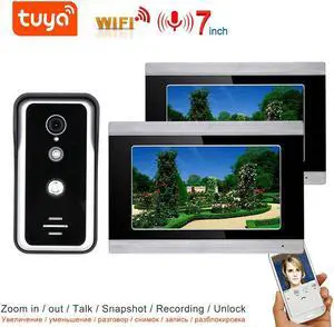 7" HD Monitor Wired WiFi Door Phone System Doorbell Home Apartment Video Intercom System,Phone Tuya APP Remote Control Unlocking, Video Recording, 2-Way Audio, Motion Detection, 1 doorbell + 2 monitor