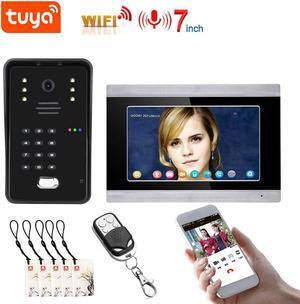 7" HD Monitor Wired WiFi Door RFID System Doorbell Home Apartment Video Intercom System, Tuya APP Phone Remote Control Unlocking, Video Recording 2-Way Audio Motion Detection, 1 doorbell + 1 monitor