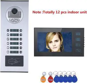 3 Units Apartment Doorbell, 7" LCD Monitor Wired Door RFID Multi-family Doorbell Home Apartment Video Intercom System, 2-Way Audio for Home Apartment, Monitor Control Unlocking,1 doorbell + 12 monitor