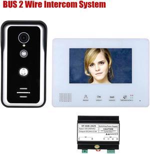 7 Inch LCD display 2-Wire 2pin Wire Video Door Phone Intercom Home doorbell Systems with Power Supply Controller easy install Support Unlocking Night Vision for home Doorbell, 1 doorbell + 1 monitor