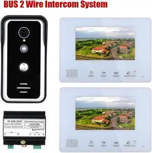 7 Inch LCD display 2-Wire 2pin Wire Video Door Phone Intercom Home doorbell Systems with Power Supply Controller easy install Support Unlocking Night Vision for home Doorbell,1 doorbell + 2 monitor