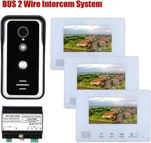 7 Inch LCD display 2-Wire 2pin Wire Video Door Phone Intercom Home doorbell Systems with Power Supply Controller easy install Support Unlocking Night Vision for home Doorbell,1 doorbell + 3 monitor