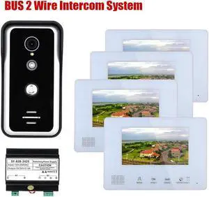 7 Inch LCD display 2-Wire 2pin Wire Video Door Phone Intercom Home doorbell Systems with Power Supply Controller easy install Support Unlocking Night Vision for home Doorbell,1 doorbell + 4 monitor