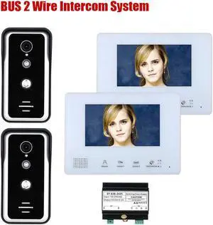 7 Inch LCD display 2-Wire 2pin Wire Video Door Phone Intercom Home doorbell Systems with Power Supply Controller easy install Support Unlocking Night Vision for home Doorbell,  2 doorbell + 2 monitor