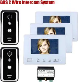7 Inch LCD display 2-Wire 2pin Wire Video Door Phone Intercom Home doorbell Systems with Power Supply Controller easy install Support Unlocking Night Vision for home Doorbell,2 doorbell + 3 monitor