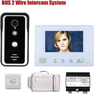 7 Inch LCD display 2-Wire 2pin Wire Video Door Phone Intercom Home doorbell Systems + Power Supply Controller + Electronic Door Lock + EXIT Switch for home Doorbell, 1 doorbell + 1 monitor