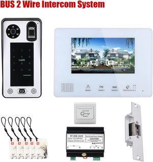 7 Inch LCD display 2-Wire 2pin Wire Video Door Phone doorbell Home Intercom Systems, Power Supply Controller + NO Door Lock + EXIT Switch, fingerprint/IC cards/password unlock, 1 doorbell + 1 monitor