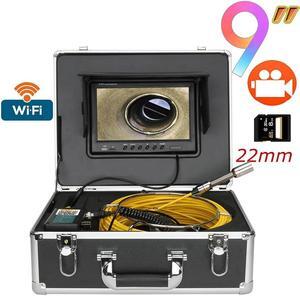 VisiPower Sewer Drain Pipe Pipeline Inspection Wireless WiFi Camera + 9" Screen + Video Recording, for home Blocked draining plumbing Industrial Endoscope support Android/IOS, Cable length 20m/65ft