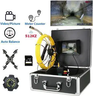 visiPower Sewer Drain Pipe Pipeline Inspection Endoscope Camera 9" Screen Video Recording Meter Counter Auto Balance for home Blocked draining plumbing Industrial Endoscope, Cable length 20m/65ft