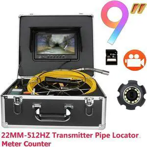 VisiPower Sewer Drain Pipe Pipeline Inspection Endoscope Camera + 9" Screen + Video Recording + Meter Counter, for home Blocked draining plumbing Endoscope Waterproof IP68, Cable length 20m/65ft