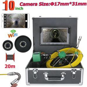 VisiPower Wifi Sewer Drain Pipe Inspection Industrial Endoscope Camera 10" Screen + battery home Blocked draining plumbing Industrial Endoscope Waterproof IP68, camera dia 17mm, Cable length 20m/65ft