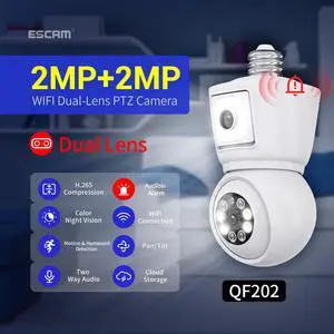 VisiPower E27 base 2*2MP two lens dual perspectives Pan 355° Tilt 90° Motion Detection Audible Alarm Waterproof WiFi IP Camera with Two Way Audio Night Vision Support APP Web browser PC client