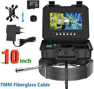 VisiPower 10" AHD 1080P 2MP Display Screen Pipe Sewer Drain Inspection Video  DVR Video+Audio Recording 5X Image Enlarge Industrial Endoscope Borescope 7mm Cable Length 20m/65ft Camera