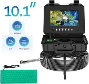 VisiPower 10" AHD 1080P 2MP Screen Pipe Sewer Drain Pipeline Video Meter Counter Keyboard DVR Video+Audio Recording 5X Image Enlarge Industrial Endoscope Borescope 7mm Cable Length 20m/65ft Camera
