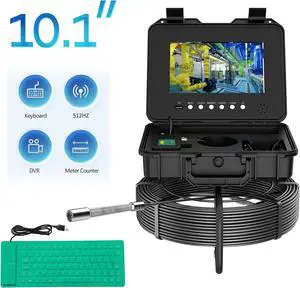 VisiPower 10" 2MP Screen Pipe Sewer Drain Inspection Video Recording Meter Counter Keyboard Auto Self Leveling 512HZ TRANSMITTER Industrial Endoscope Borescope 5mm Cable Length 20m/65ft Camera