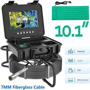 visiPower 10" 2MP Screen Pipe Sewer Drain Pipeline Inspection Video Recording Meter Counter Keyboard Auto Self Leveling 512HZ TRANSMITTER Industrial Borescope lens dia 7mm, Cable Length 20m/65ft