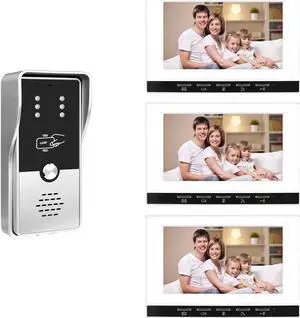 VisiPower 7" Monitor Wired Multi Room Unlock Visual Intercom System Villa Apartment Doorbell with Night Vision and Mobile Phone NFC unlocking, 1* outdoor doorbell + 3* indoor monitor