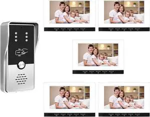 VisiPower 7" Monitor Wired Multi Room Unlock Visual Intercom Villa Apartment Doorbell with Night Vision and Mobile Phone NFC unlocking, 1* outdoor doorbell + 1* indoor monitor 1* doorbell + 5* monitor