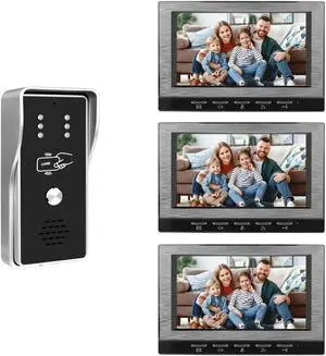 VisiPower Black 7" Monitor Wired Multi Room Unlock Visual Intercom System Villa Apartment Doorbell with Night Vision and Mobile Phone NFC unlocking, 1* outdoor doorbell + 3* indoor monitor