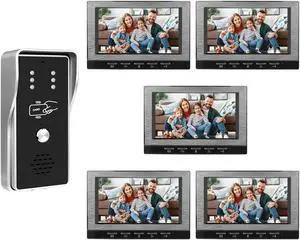 VisiPower Black 7" Monitor Wired Multi Room Unlock Visual Intercom System Villa Apartment Doorbell with Night Vision and Mobile Phone NFC unlocking, 1* outdoor doorbell + 5* indoor monitor