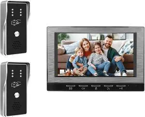 VisiPower Black 7" Monitor Wired Multi Room Unlock Visual Intercom System Villa Apartment Doorbell with Night Vision and Mobile Phone NFC unlocking, 2* outdoor doorbell+ 1* indoor monitor