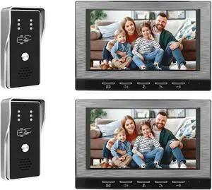 VisiPower Black 7" Monitor Wired Multi Room Unlock Visual Intercom System Villa Apartment Doorbell with Night Vision and Mobile Phone NFC unlocking, 2* outdoor doorbell+ * 2indoor monitor