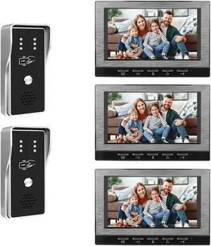 VisiPower Black 7" Monitor Wired Multi Room Unlock Visual Intercom System Villa Apartment Doorbell with Night Vision and Mobile Phone NFC unlocking, 2* outdoor doorbell+ 3* indoor monitor