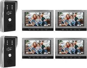 VisiPower Black 7" Monitor Wired Multi Room Unlock Visual Intercom System Villa Apartment Doorbell with Night Vision and Mobile Phone NFC unlocking, 2* outdoor doorbell+ 4* indoor monitor