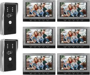 VisiPower Black 7" Monitor Wired Multi Room Unlock Visual Intercom System Villa Apartment Doorbell with Night Vision and Mobile Phone NFC unlocking, 2* outdoor doorbell+ 6* indoor monitor