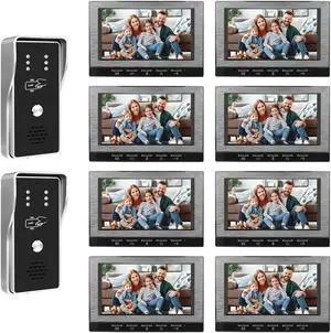 VisiPower Black 7" Monitor Wired Multi Room Unlock Visual Intercom System Villa Apartment Doorbell with Night Vision and Mobile Phone NFC unlocking, 2* outdoor doorbell+ 8* indoor monitor