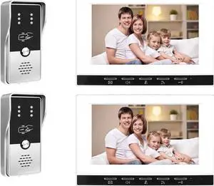 VisiPower White 7" Monitor Wired Multi Room Unlock Visual Intercom System Villa Apartment Doorbell with Night Vision and Mobile Phone NFC unlocking, 2* outdoor doorbell+ 2* indoor monitor