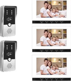 VisiPower White 7" Monitor Wired Multi Room Unlock Visual Intercom System Villa Apartment Doorbell with Night Vision and Mobile Phone NFC unlocking, 2* outdoor doorbell+ 3* indoor monitor