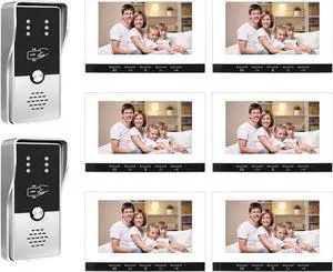 VisiPower White 7" Monitor Wired Multi Room Unlock Visual Intercom System Villa Apartment Doorbell with Night Vision and Mobile Phone NFC unlocking, 2* outdoor doorbell+ 6* indoor monitor